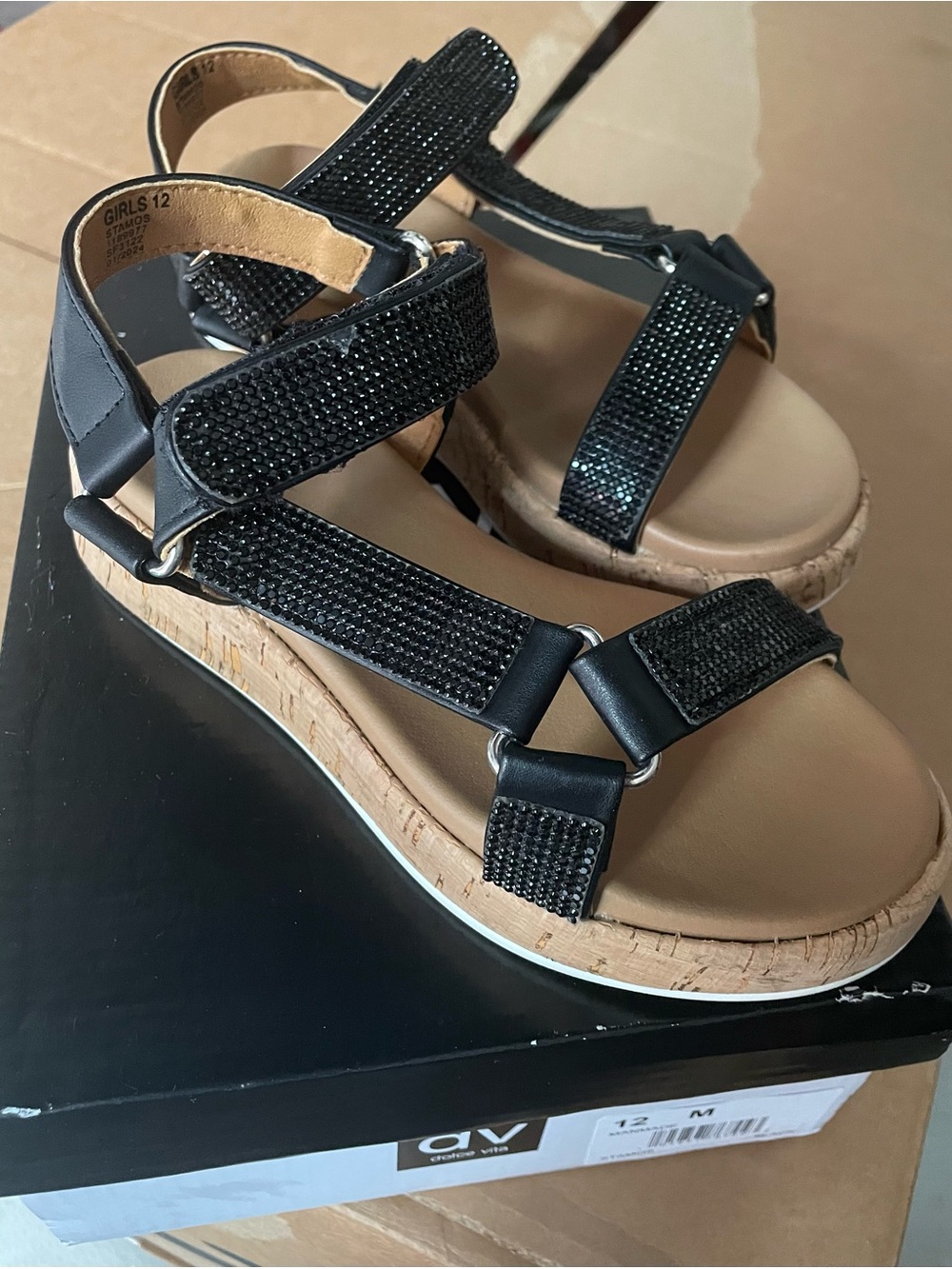 DV by Dolce Vita Black Embellished Cork Wedge Sandals - Girls